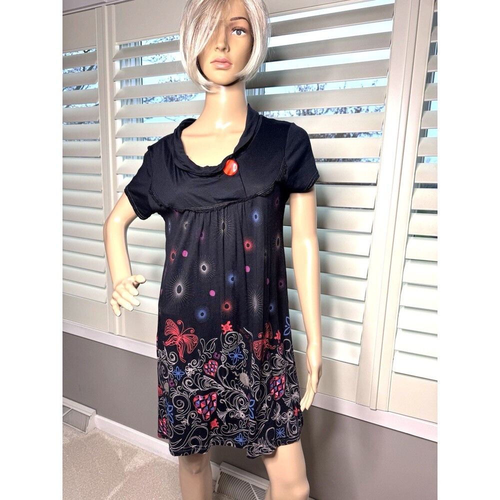 CIRQUE DU SOLEIL dress Black Red Button Multicolor Circus Artsy Dress LG XL